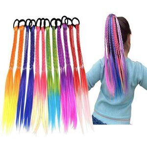 Colored Braids Hair Extensions with Rubber Bands Rainbow Braided Synthetic 12PCS